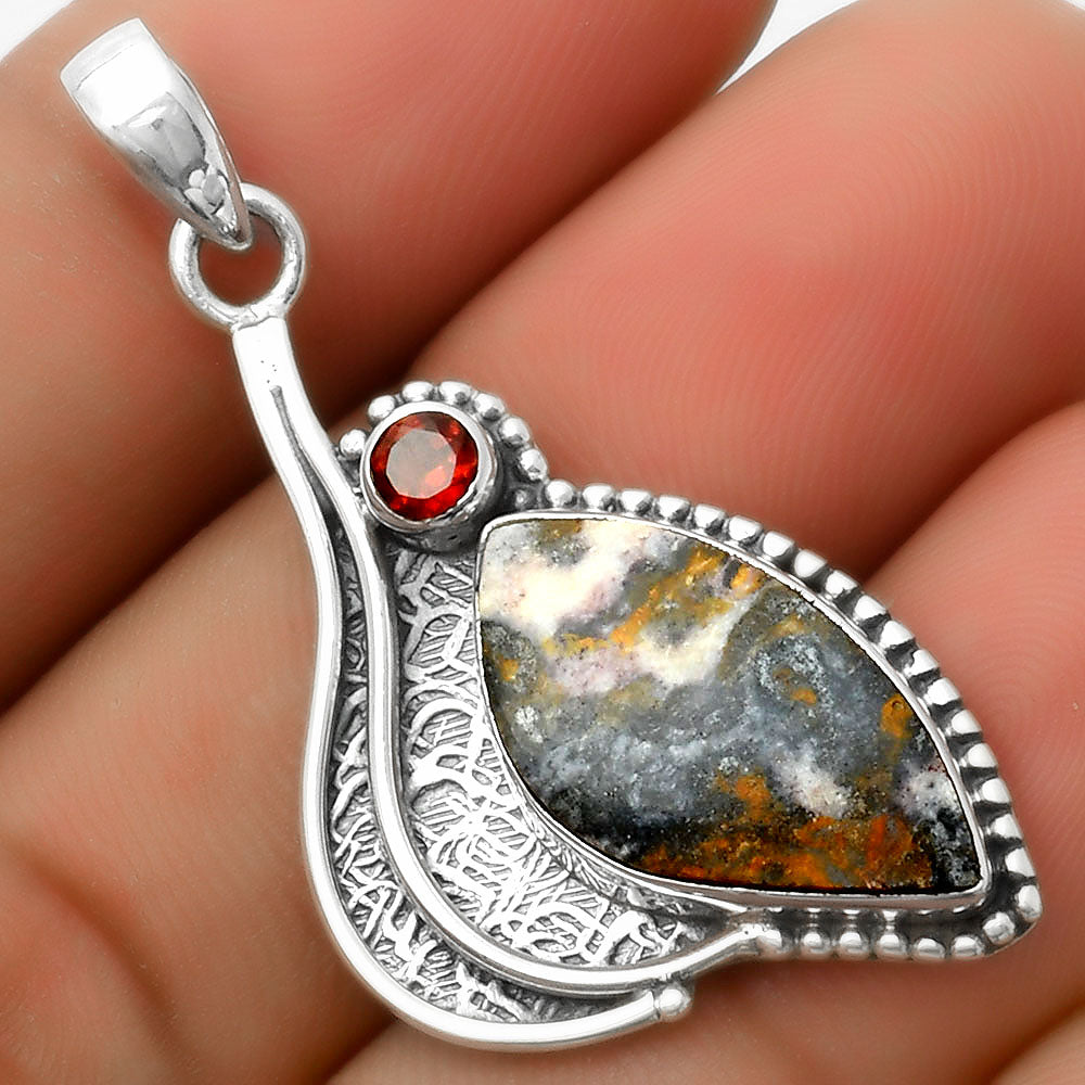 Natural Indian Blanket Jasper & Garnet Pendant P-1467 SDP114521