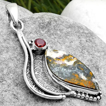 Natural Indian Blanket Jasper & Garnet Pendant P-1467 SDP114521