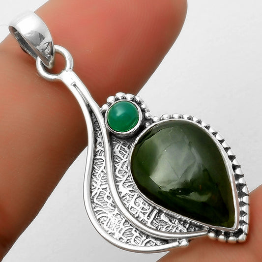 Natural Chrome Chalcedony & Green Onyx Pendant P-1467 SDP114536