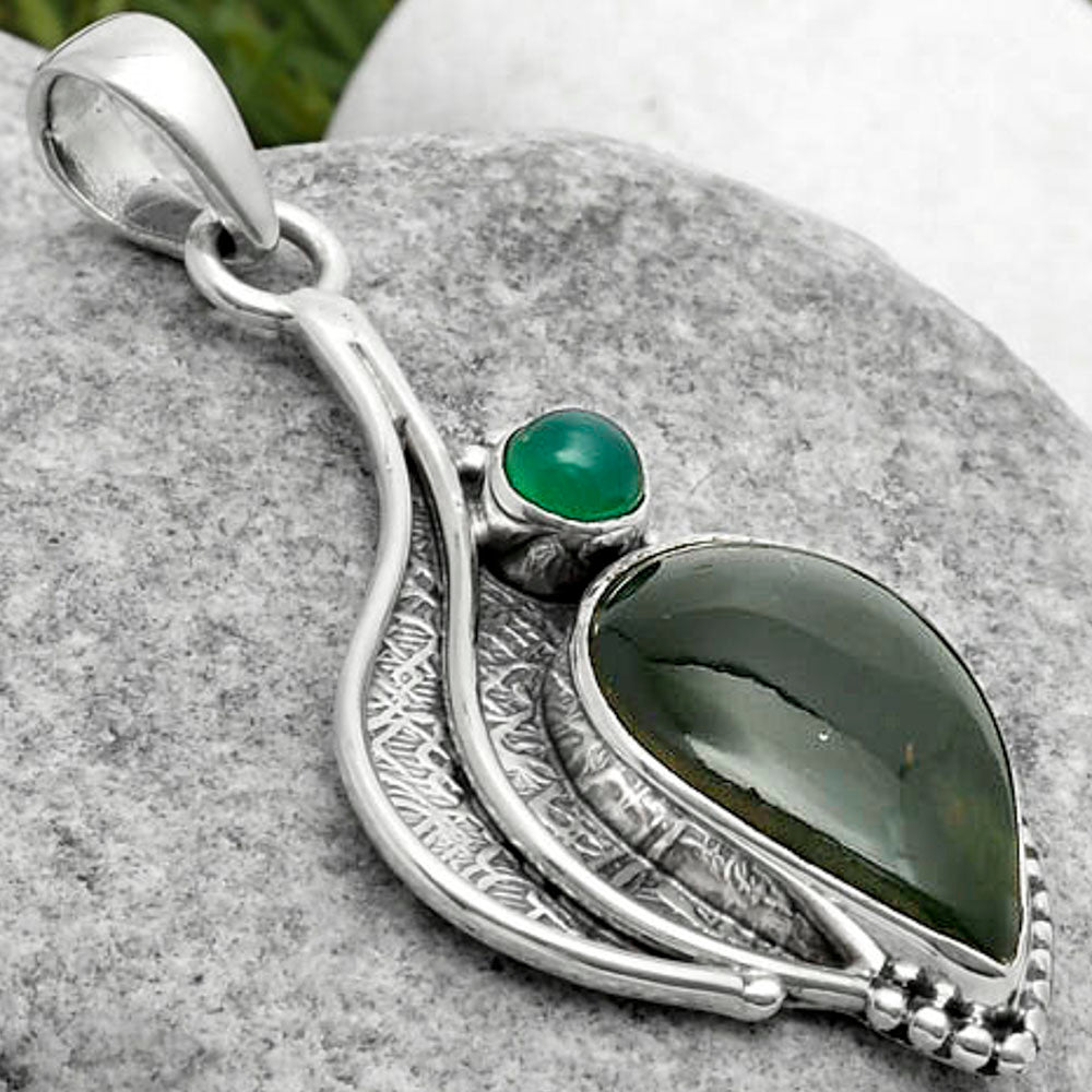 Natural Chrome Chalcedony & Green Onyx Pendant P-1467 SDP114536
