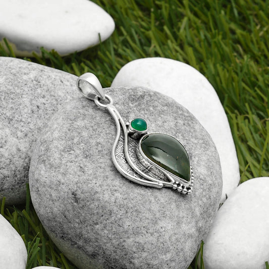 Natural Chrome Chalcedony & Green Onyx Pendant P-1467 SDP114536