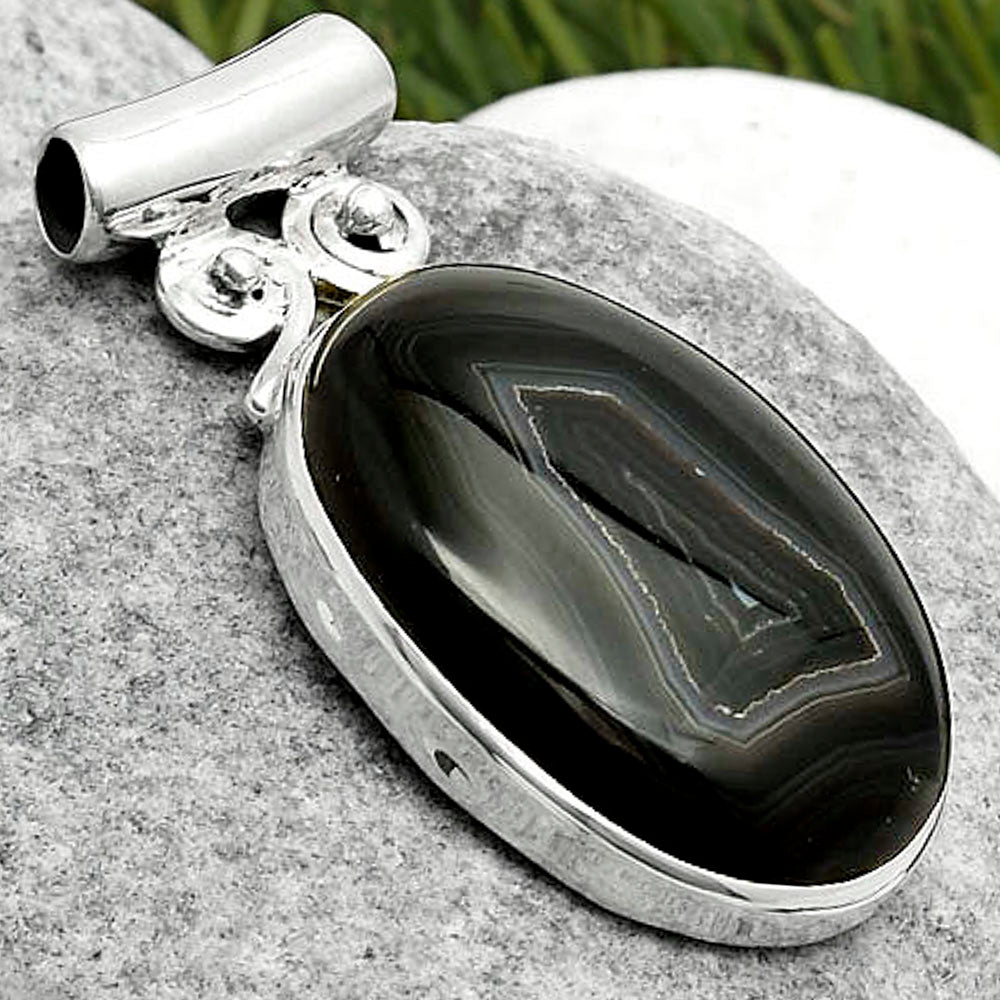 Natural Black Botswana Agate Pendant P-1597 SDP114557