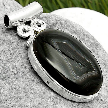 Natural Black Botswana Agate Pendant P-1597 SDP114557