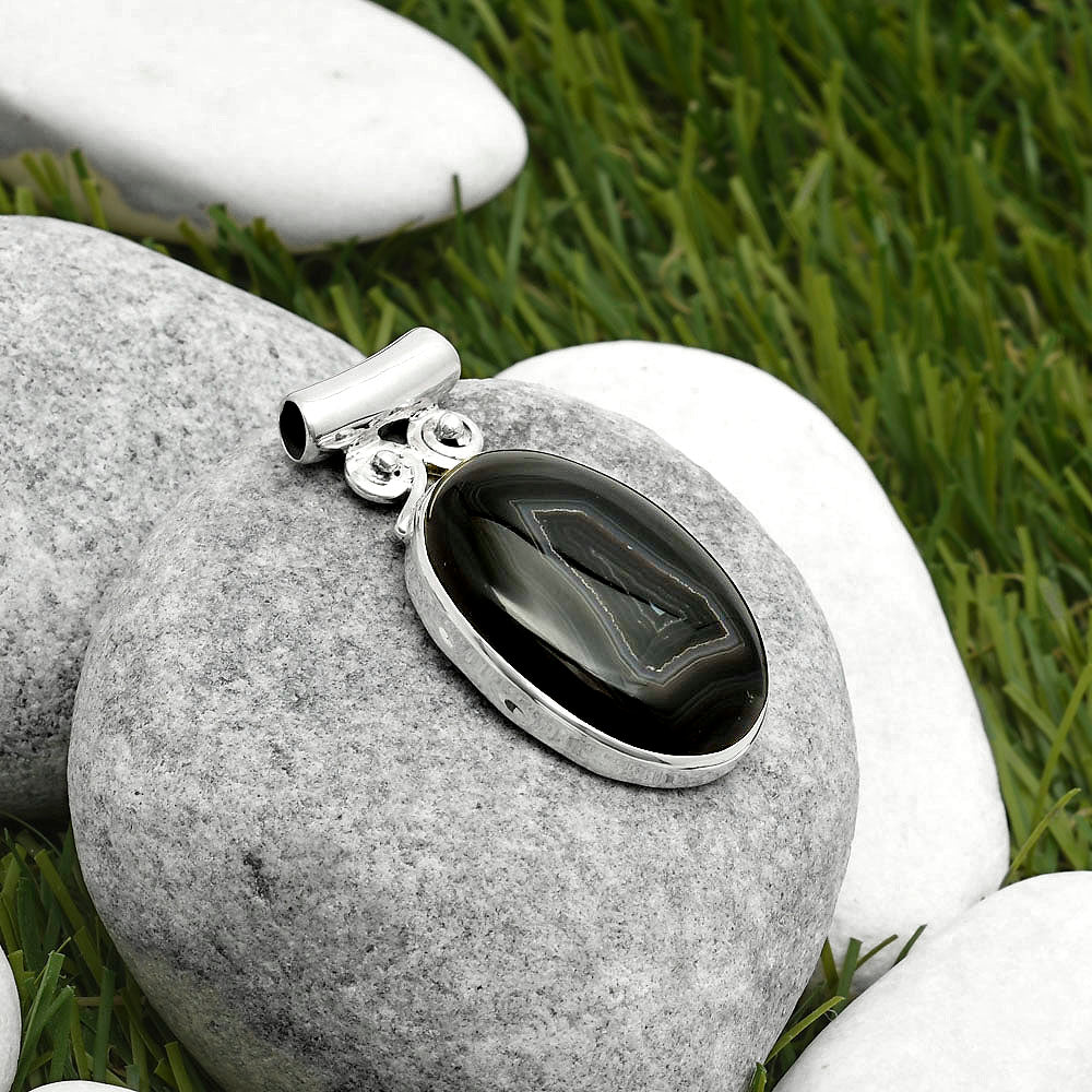 Natural Black Botswana Agate Pendant P-1597 SDP114557