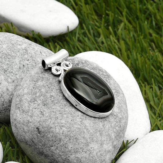 Natural Black Botswana Agate Pendant P-1597 SDP114557