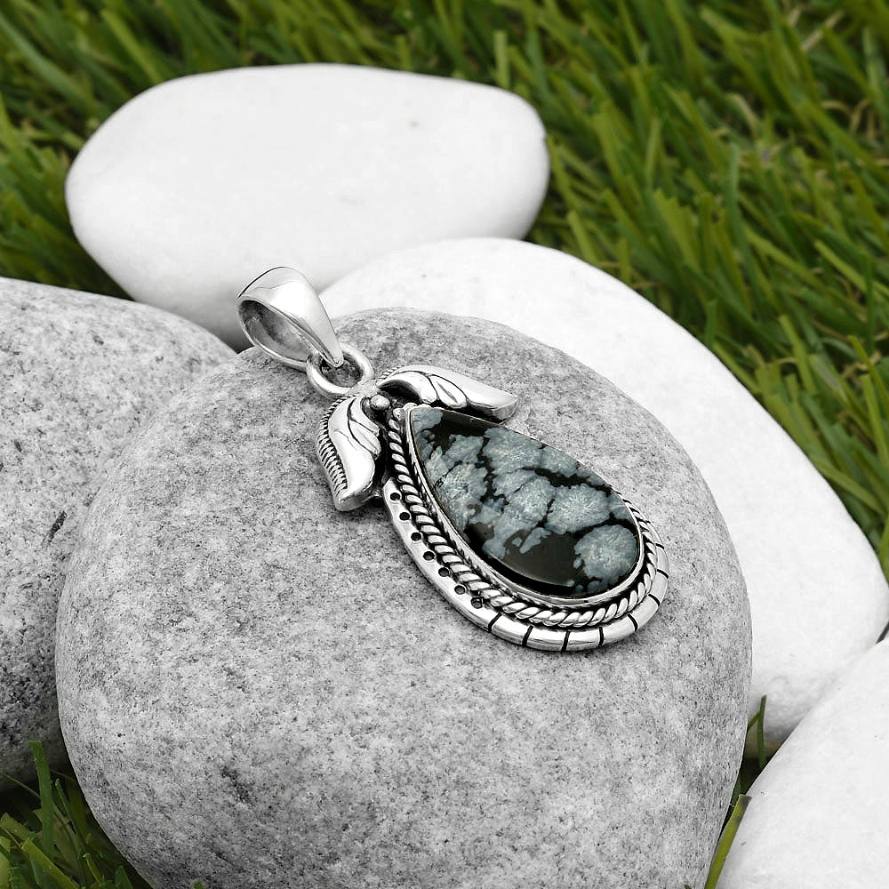 Natural Snow Flake Obsidian Pendant P-1567 SDP114582