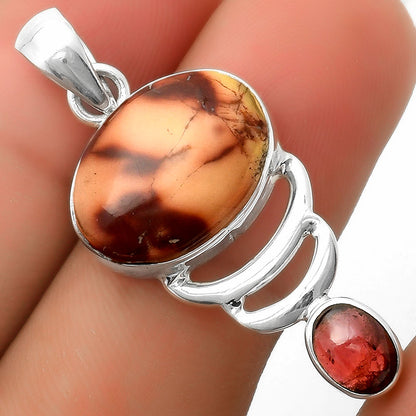 Natural Indian Paint Gemstone & Garnet Pendant P-1693 SDP114613