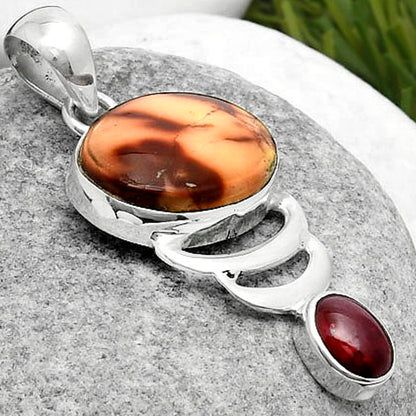 Natural Indian Paint Gemstone & Garnet Pendant P-1693 SDP114613