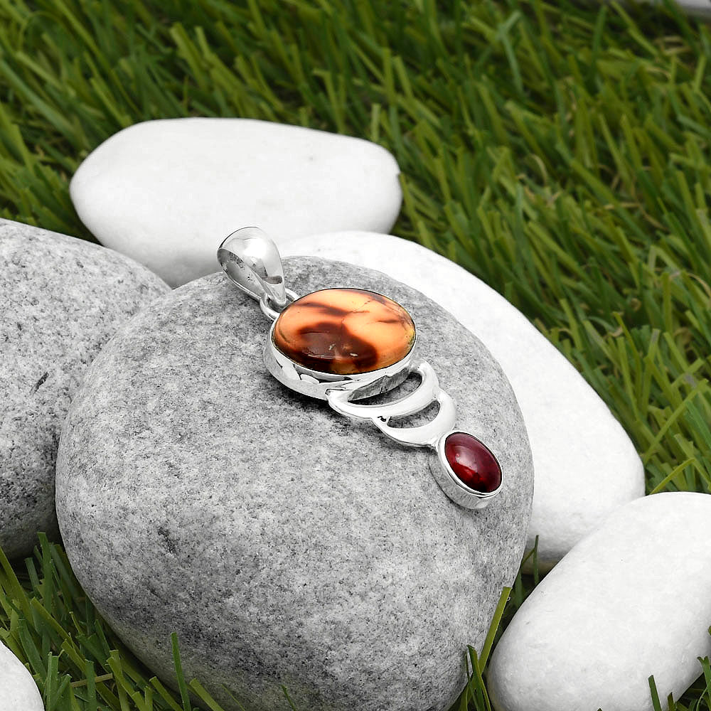 Natural Indian Paint Gemstone & Garnet Pendant P-1693 SDP114613