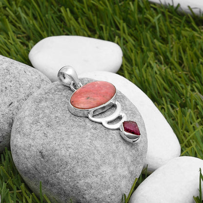 Pink Tulip Quartz & Pink Tourmaline Rough Pendant P-1693 SDP114617