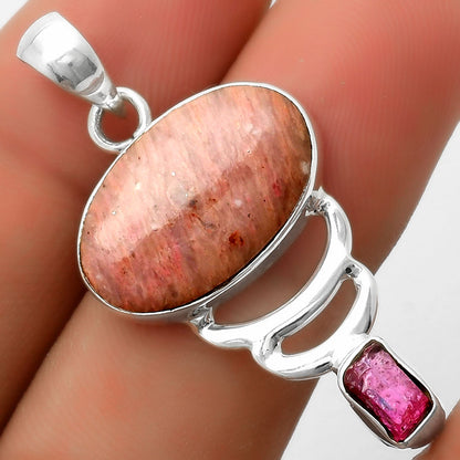 Pink Tulip Quartz & Pink Tourmaline Rough Pendant P-1693 SDP114618