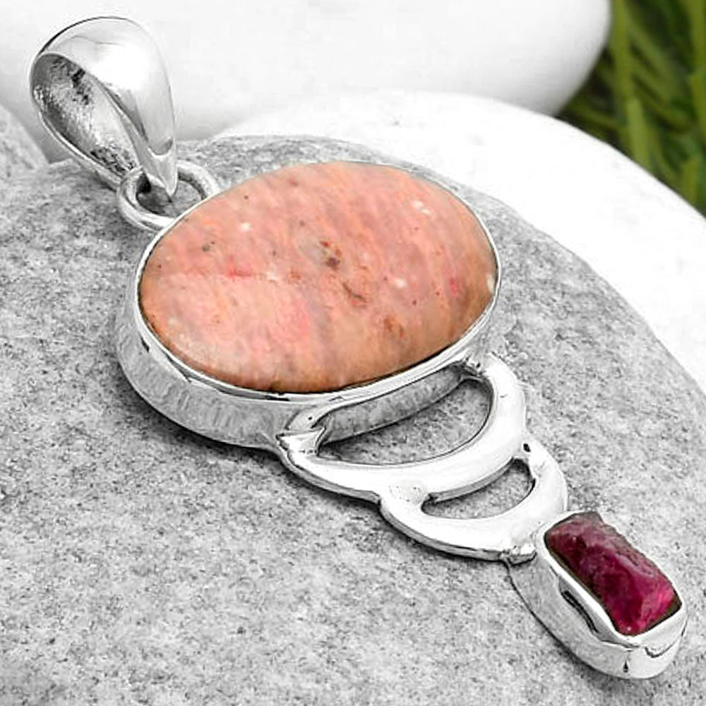 Pink Tulip Quartz & Pink Tourmaline Rough Pendant P-1693 SDP114618