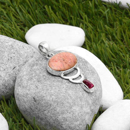 Pink Tulip Quartz & Pink Tourmaline Rough Pendant P-1693 SDP114618