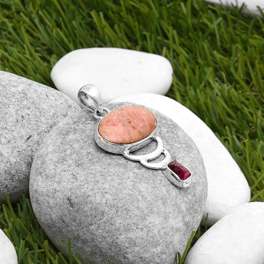 Pink Tulip Quartz & Pink Tourmaline Rough Pendant P-1693 SDP114618