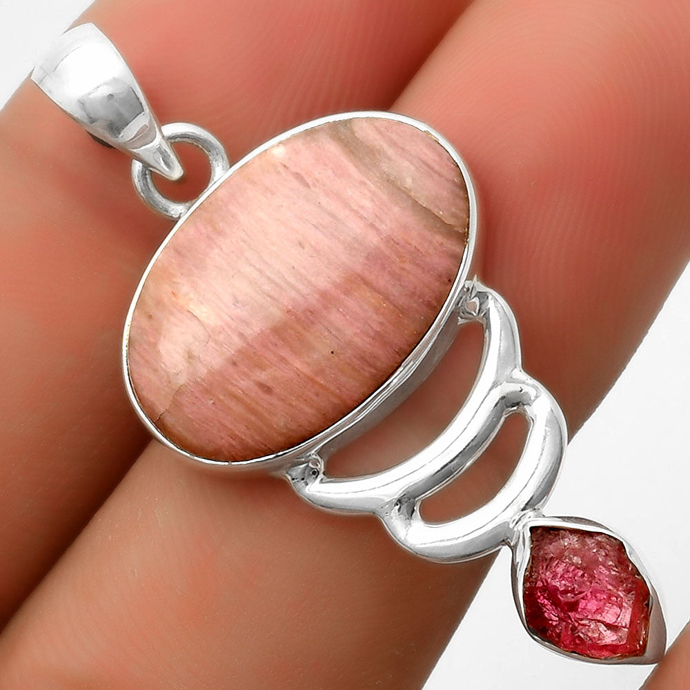 Pink Tulip Quartz & Pink Tourmaline Rough Pendant P-1693 SDP114621