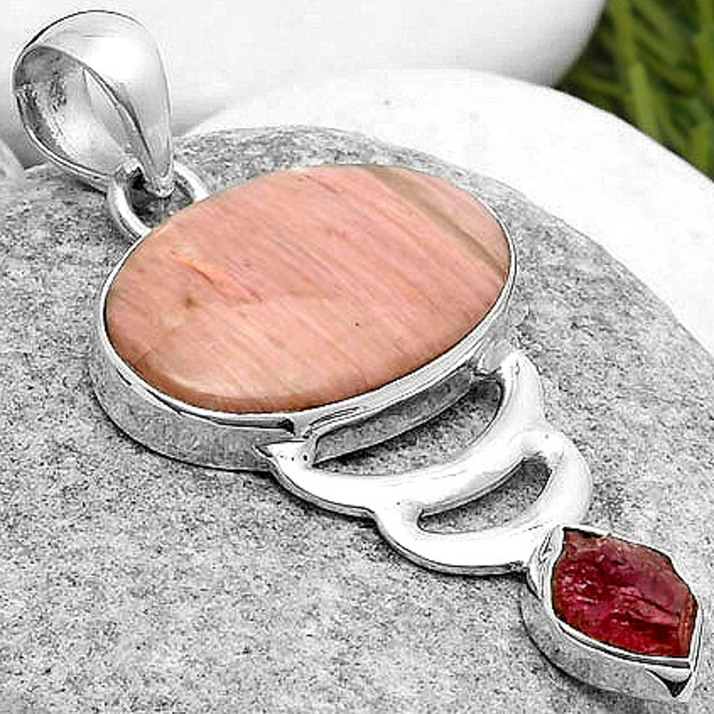 Pink Tulip Quartz & Pink Tourmaline Rough Pendant P-1693 SDP114621