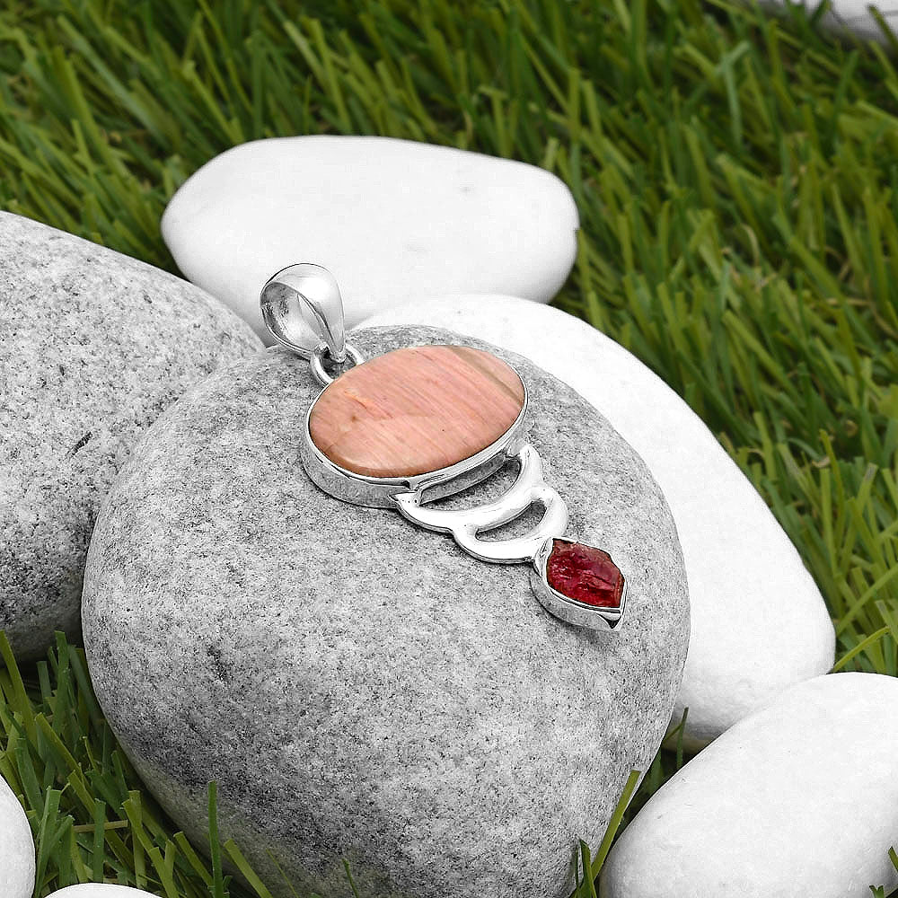 Pink Tulip Quartz & Pink Tourmaline Rough Pendant P-1693 SDP114621