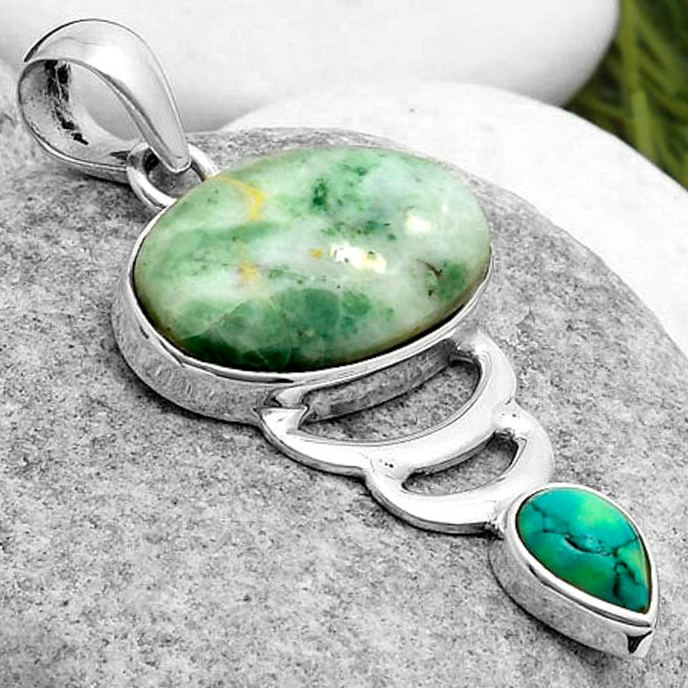 Dendritic Chrysoprase & Turquoise Magnesite Pendant P-1693 SDP114623