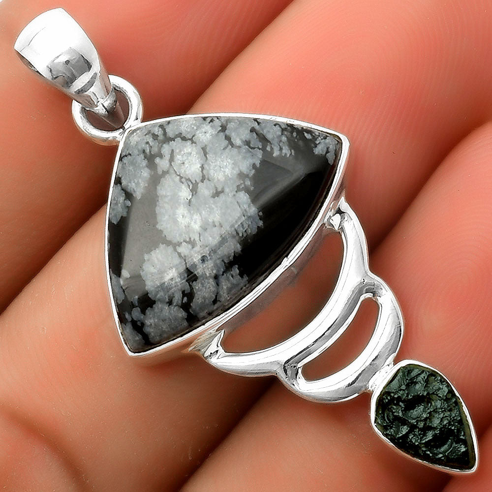Snow Flake Obsidian & Tektite Rough Pendant P-1693 SDP114631