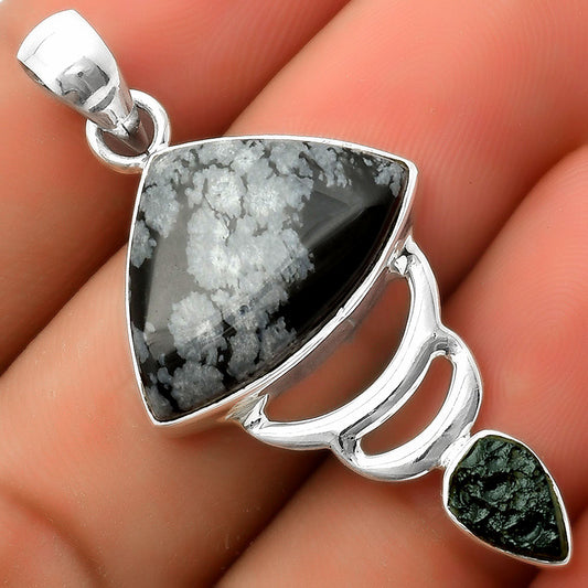 Snow Flake Obsidian & Tektite Rough Pendant P-1693 SDP114631