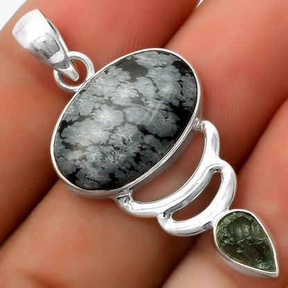 Snow Flake Obsidian & Tektite Rough Pendant P-1693 SDP114634