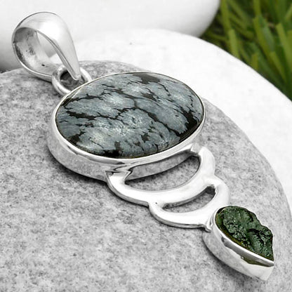 Snow Flake Obsidian & Tektite Rough Pendant P-1693 SDP114634