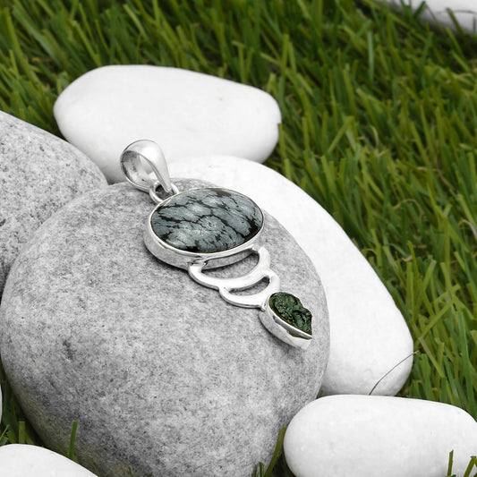Snow Flake Obsidian & Tektite Rough Pendant P-1693 SDP114634
