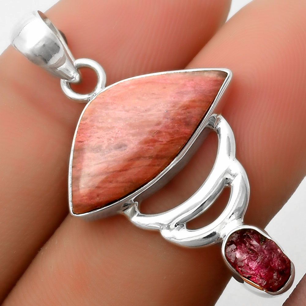 Pink Tulip Quartz & Pink Tourmaline Rough Pendant P-1693 SDP114644