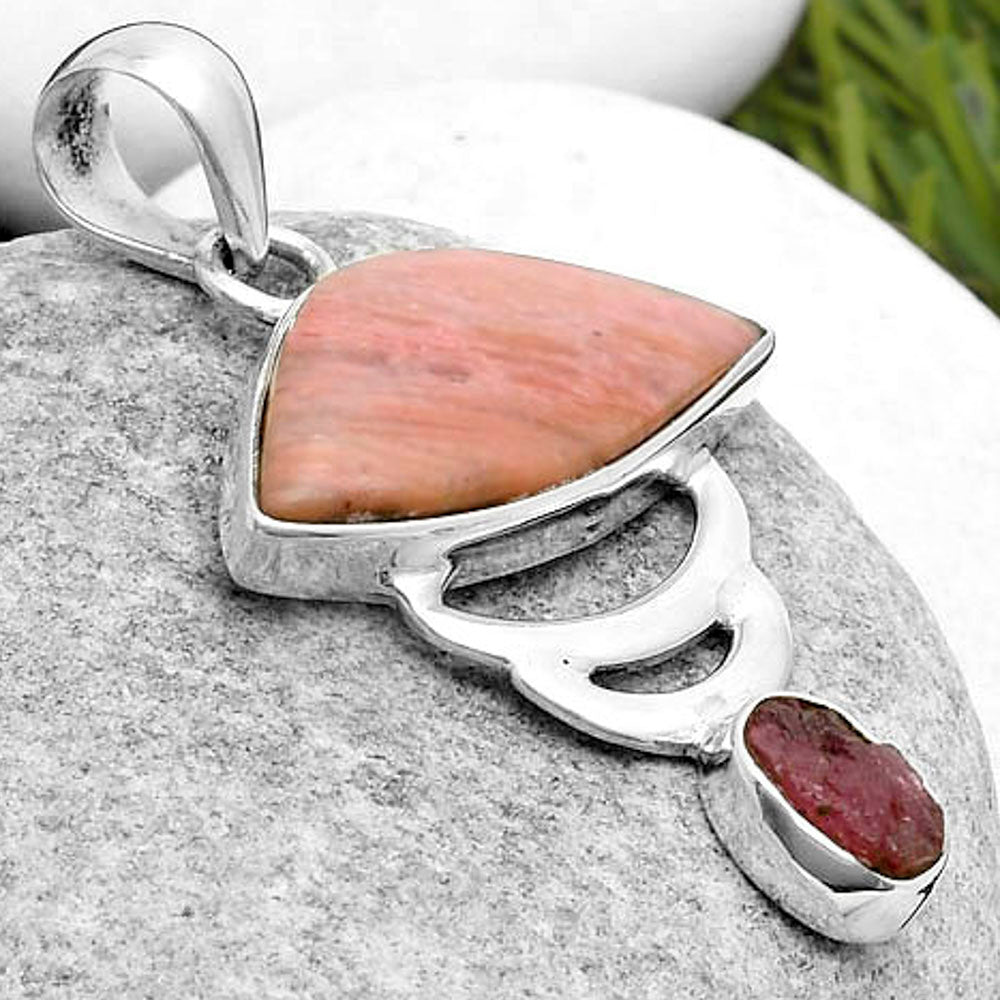 Pink Tulip Quartz & Pink Tourmaline Rough Pendant P-1693 SDP114644