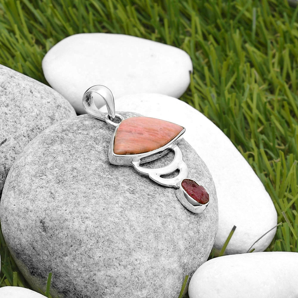Pink Tulip Quartz & Pink Tourmaline Rough Pendant P-1693 SDP114644