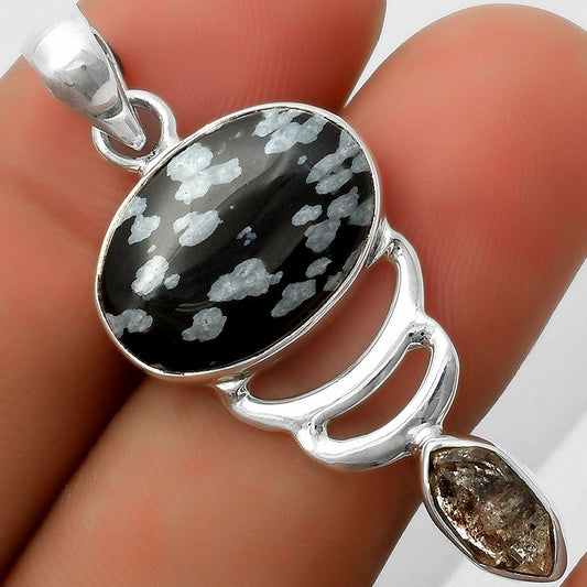 Snow Flake Obsidian & Herkimer Diamond Pendant P-1693 SDP114646