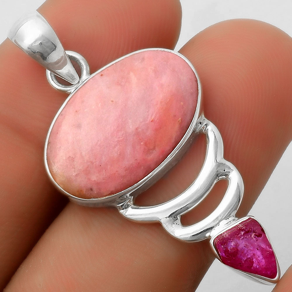 Pink Tulip Quartz & Pink Tourmaline Rough Pendant P-1693 SDP114647