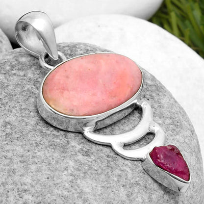 Pink Tulip Quartz & Pink Tourmaline Rough Pendant P-1693 SDP114647