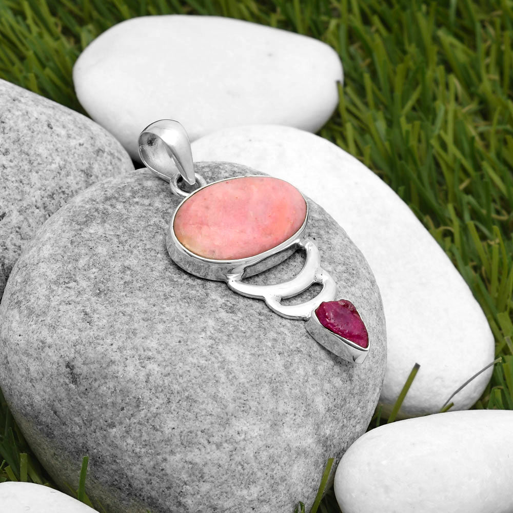 Pink Tulip Quartz & Pink Tourmaline Rough Pendant P-1693 SDP114647