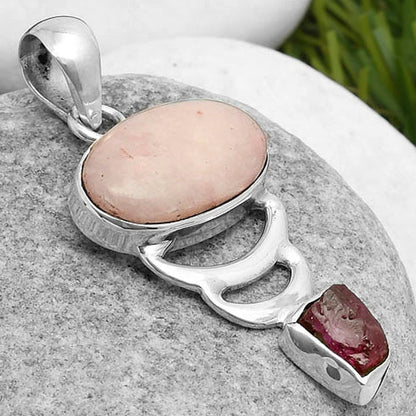 Pink Scolecite & Pink Tourmaline Rough Pendant P-1693 SDP114653