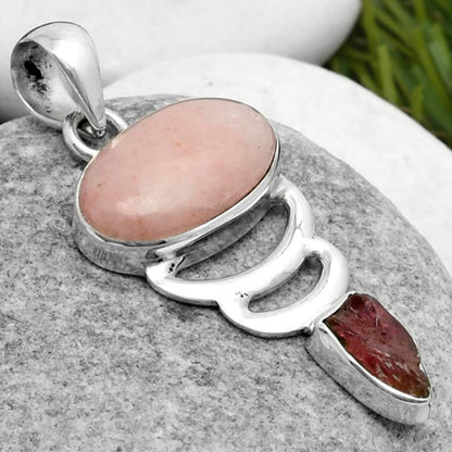 Pink Scolecite & Pink Tourmaline Rough Pendant P-1693 SDP114654