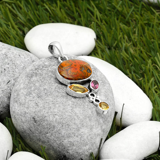 Rare Cady Mountain Agate, Citrine & Garnet Pendant P-1602 SDP114707