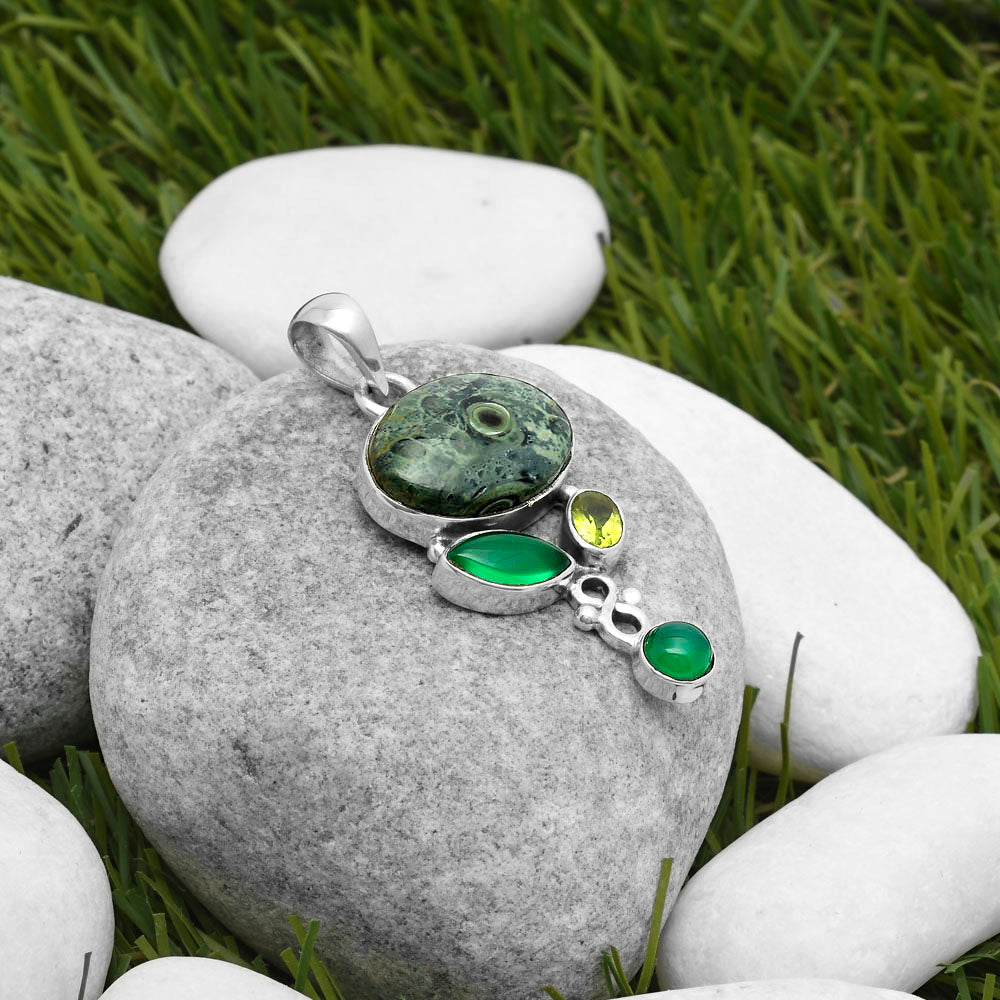Star Galaxy Jasper, Green Onyx & Peridot Pendant P-1602 SDP114709
