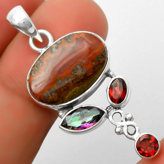 Rare Cady Mountain Agate, Mystic Topaz & Garnet Pendant P-1602 SDP114711