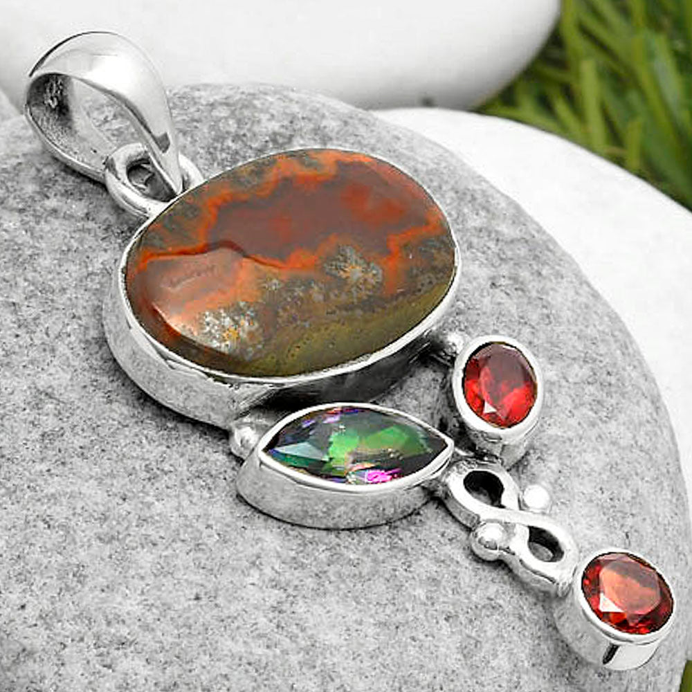 Rare Cady Mountain Agate, Mystic Topaz & Garnet Pendant P-1602 SDP114711