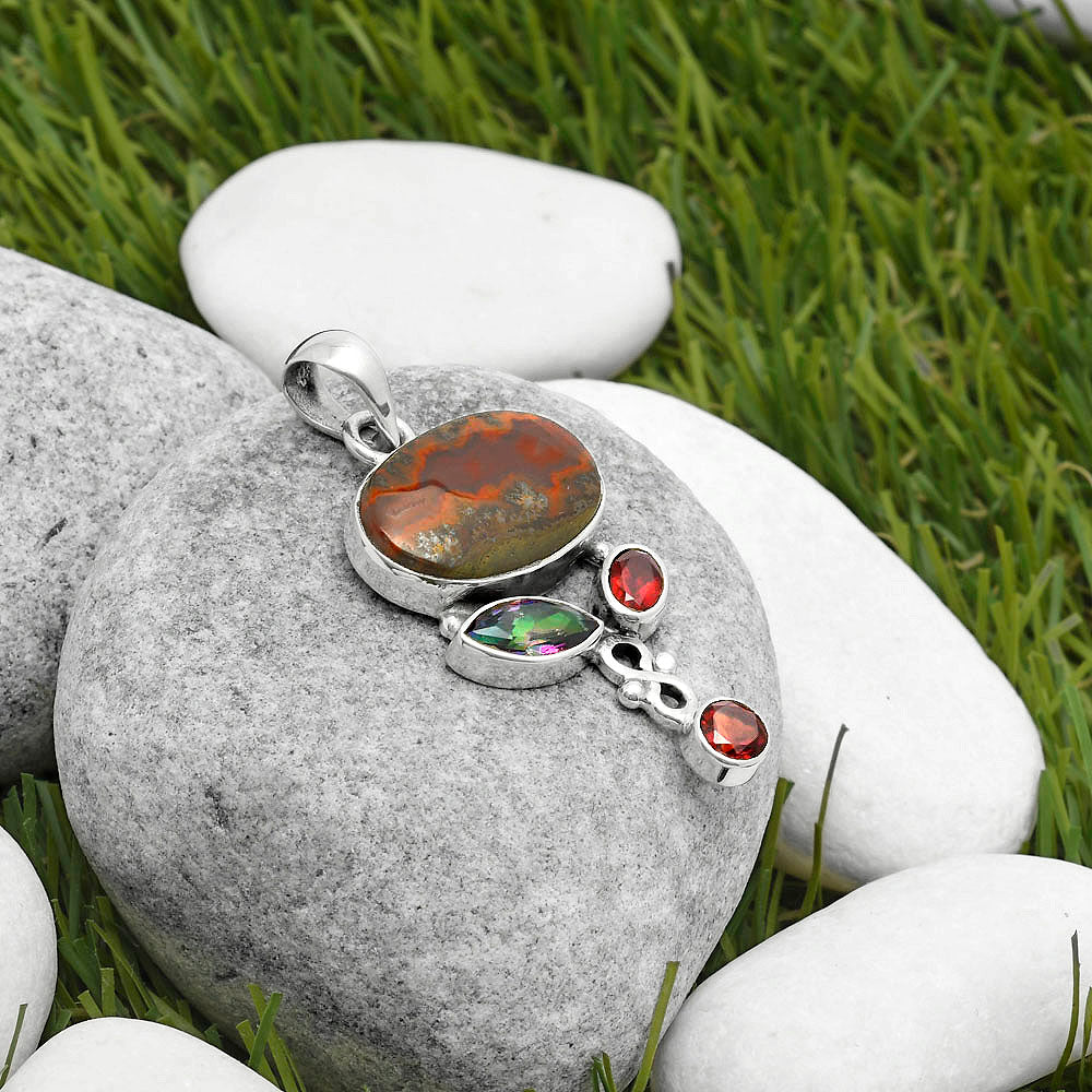 Rare Cady Mountain Agate, Mystic Topaz & Garnet Pendant P-1602 SDP114711