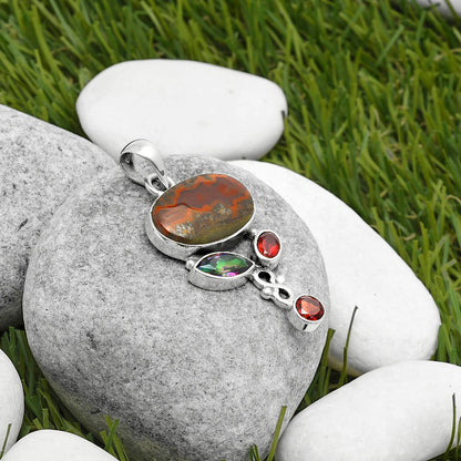 Rare Cady Mountain Agate, Mystic Topaz & Garnet Pendant P-1602 SDP114711