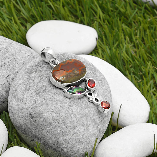 Rare Cady Mountain Agate, Mystic Topaz & Garnet Pendant P-1602 SDP114711
