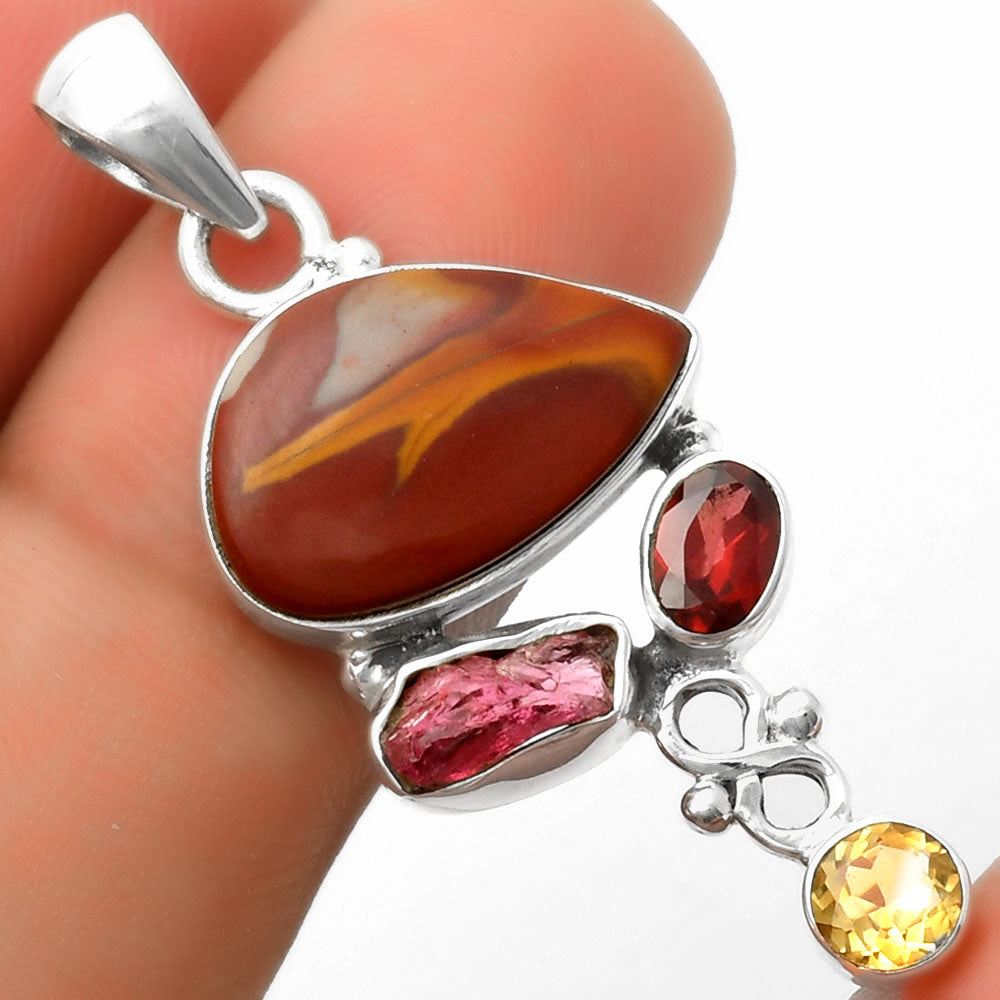 Noreena Jasper, Pink Tourmaline Rough, Garnet & Citrine Silver Pendant P-1602 SDP114720