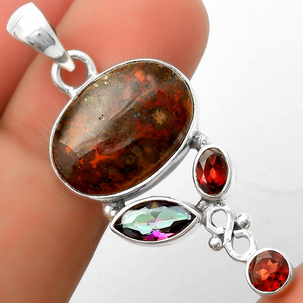Rare Cady Mountain Agate, Mystic Topaz & Garnet Pendant P-1602 SDP114722