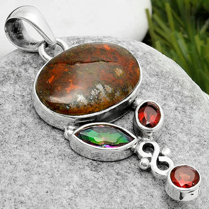Rare Cady Mountain Agate, Mystic Topaz & Garnet Pendant P-1602 SDP114722