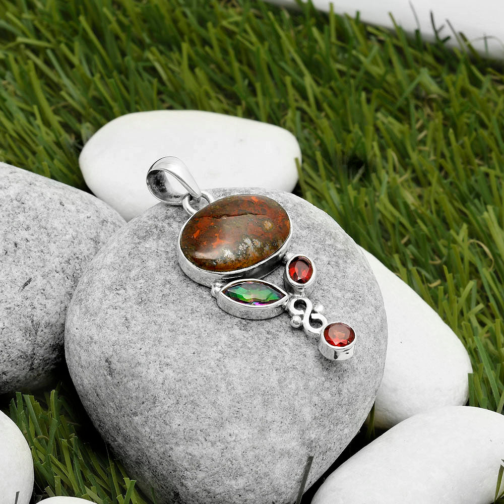 Rare Cady Mountain Agate, Mystic Topaz & Garnet Pendant P-1602 SDP114722