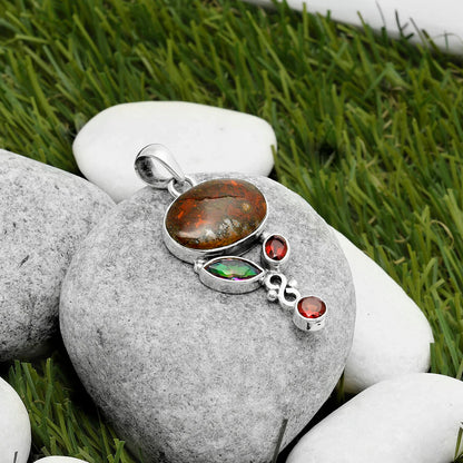 Rare Cady Mountain Agate, Mystic Topaz & Garnet Pendant P-1602 SDP114722