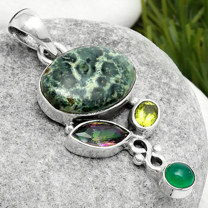 Star Galaxy Jasper, Mystic Topaz, Peridot & Green Onyx Pendant P-1602 SDP114728