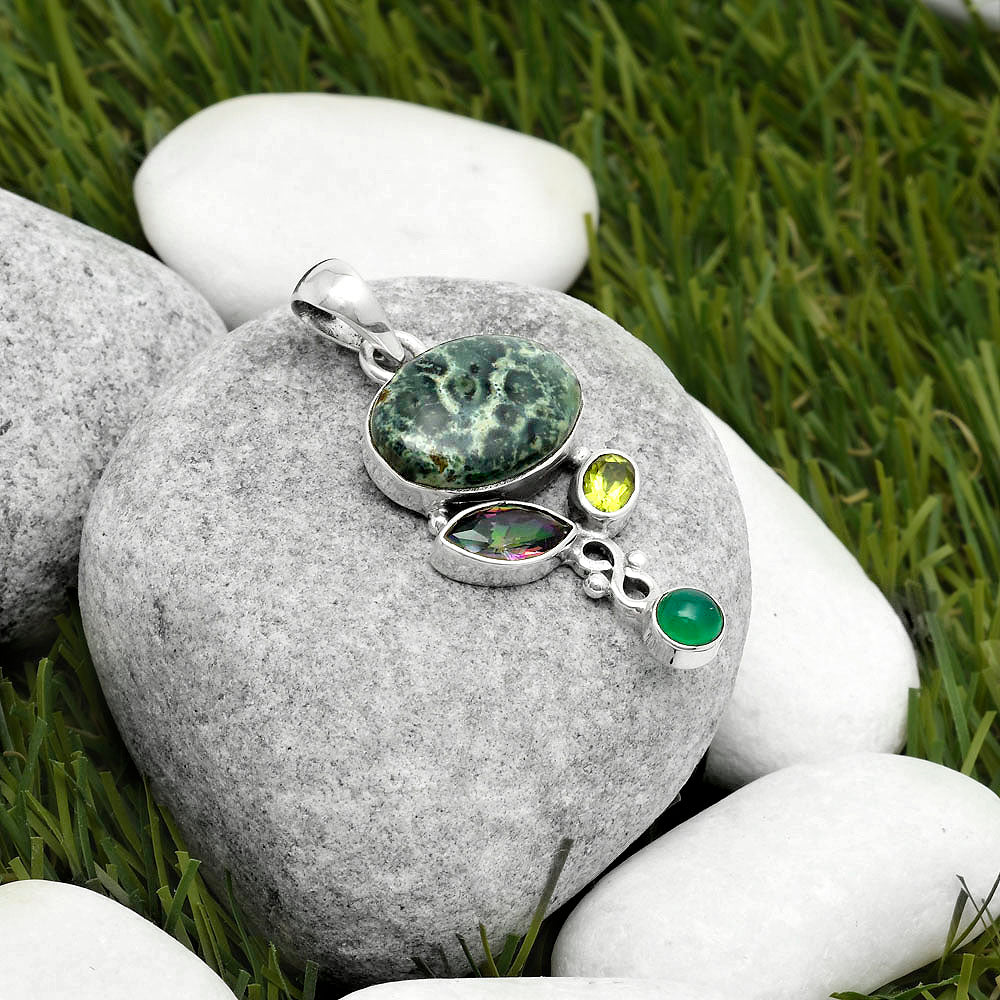 Star Galaxy Jasper, Mystic Topaz, Peridot & Green Onyx Pendant P-1602 SDP114728